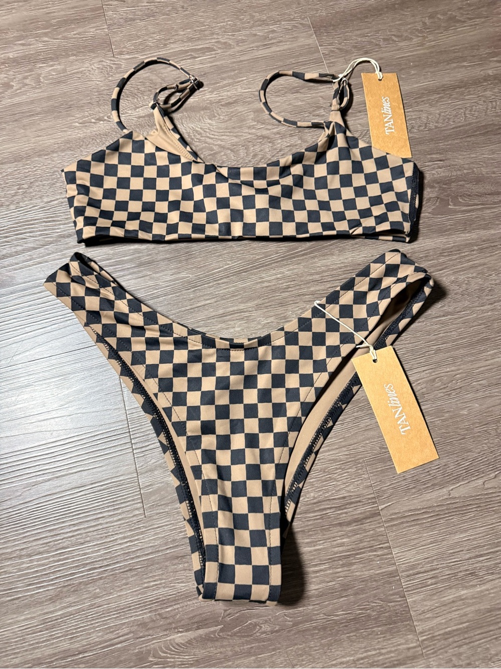 NWT Tan + Lines By Sivan Ayla Sedona Checkered Bikini Set Size Small